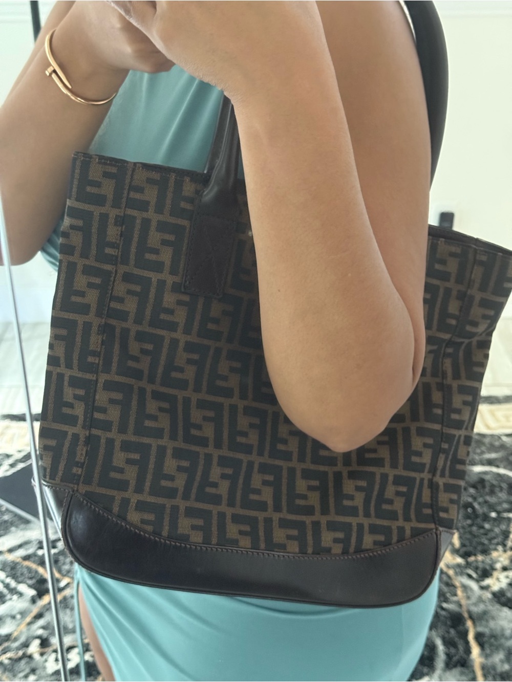 Fendi Brown Monogram Tote with Dark Leather Trim
